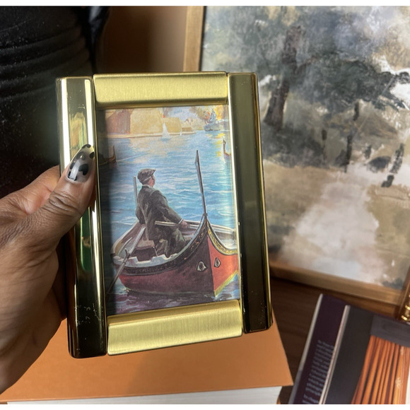 Gold Monochrome Picture Frame Two Tone Holds 3.5x5 Picture Console Table Decor - Picture 2 of 9